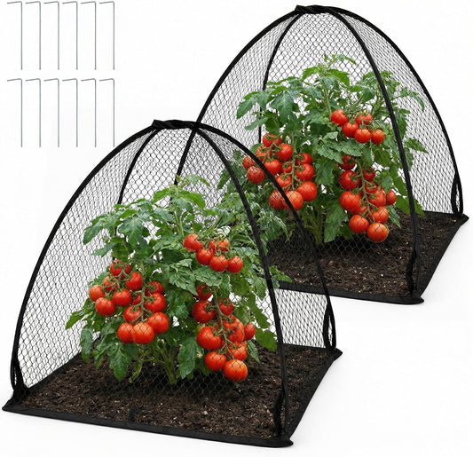 2 Pcs Pop-Up Mesh Plant Cover Tent, 30 x 28 in Garden Net Cage Guard Cover