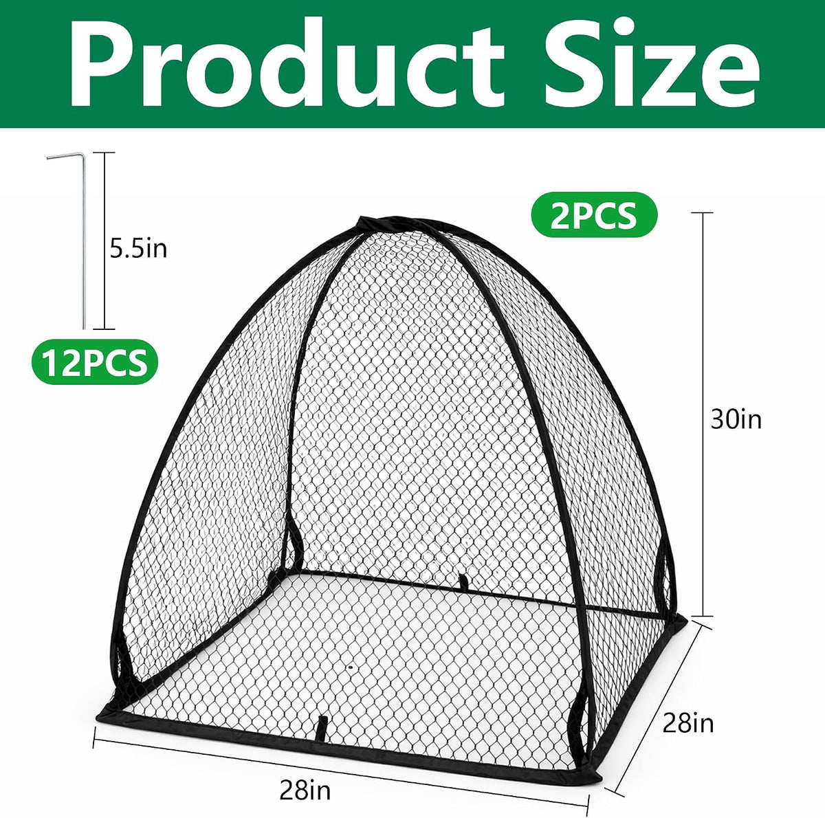 2 Pcs Pop-Up Mesh Plant Cover Tent, 30 x 28 in Garden Net Cage Guard Cover
