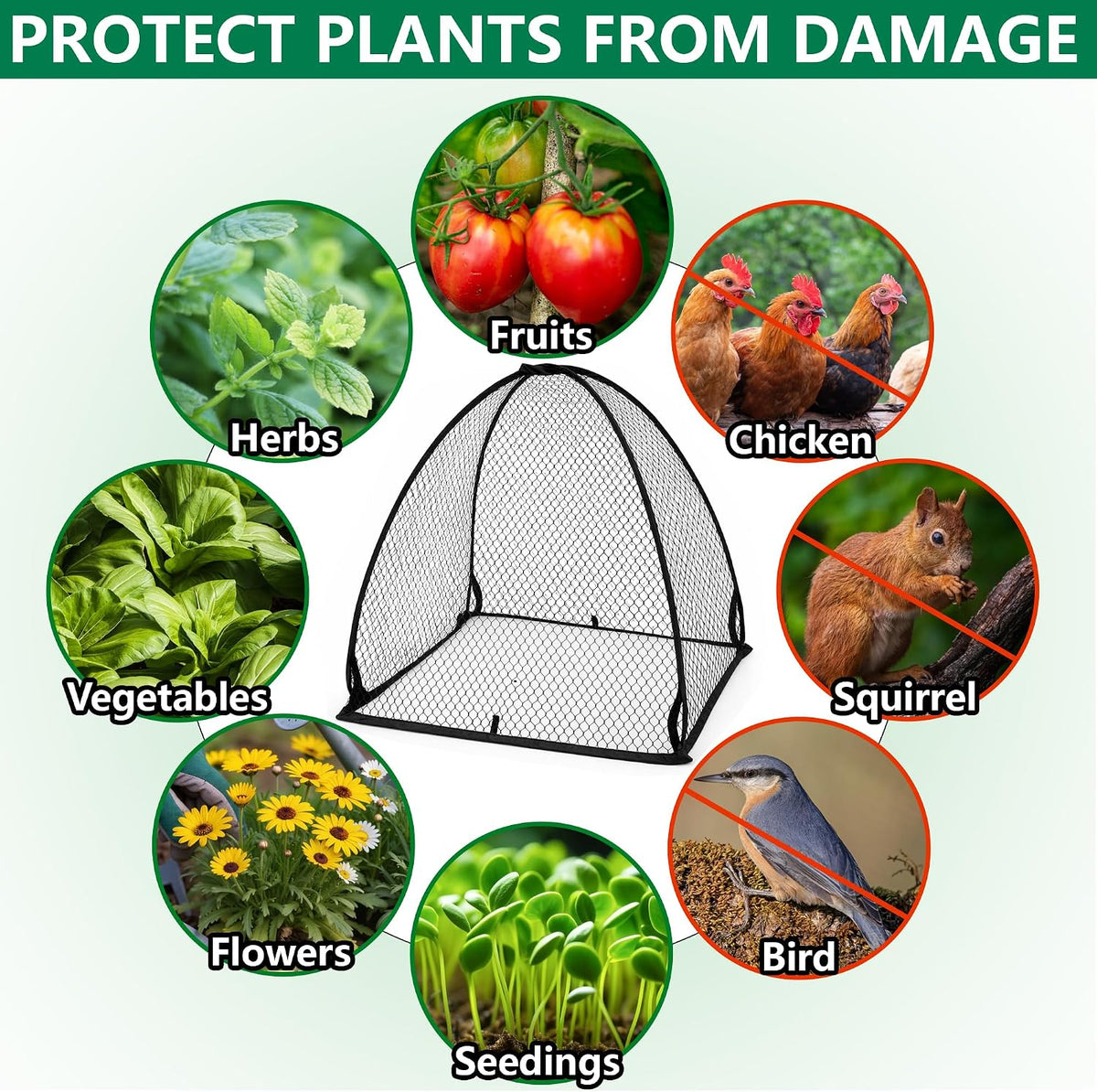 2 Pcs Pop-Up Mesh Plant Cover Tent, 30 x 28 in Garden Net Cage Guard Cover