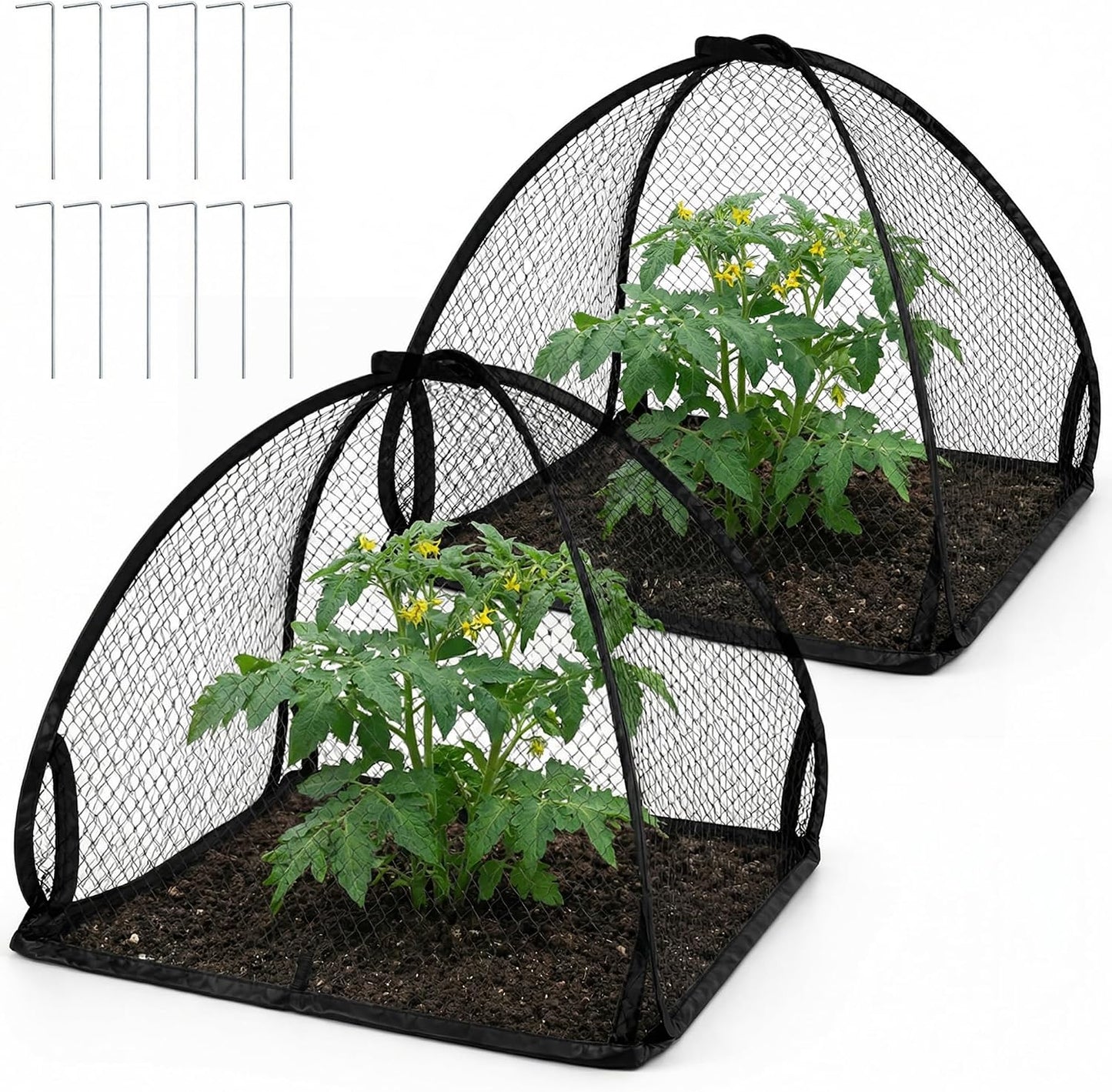 2 Pcs Pop-Up Mesh Plant Cover Tent, 30 x 28 in Garden Net Cage Guard Cover