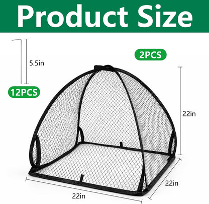 2 Pcs Pop-Up Mesh Plant Cover Tent, 30 x 28 in Garden Net Cage Guard Cover