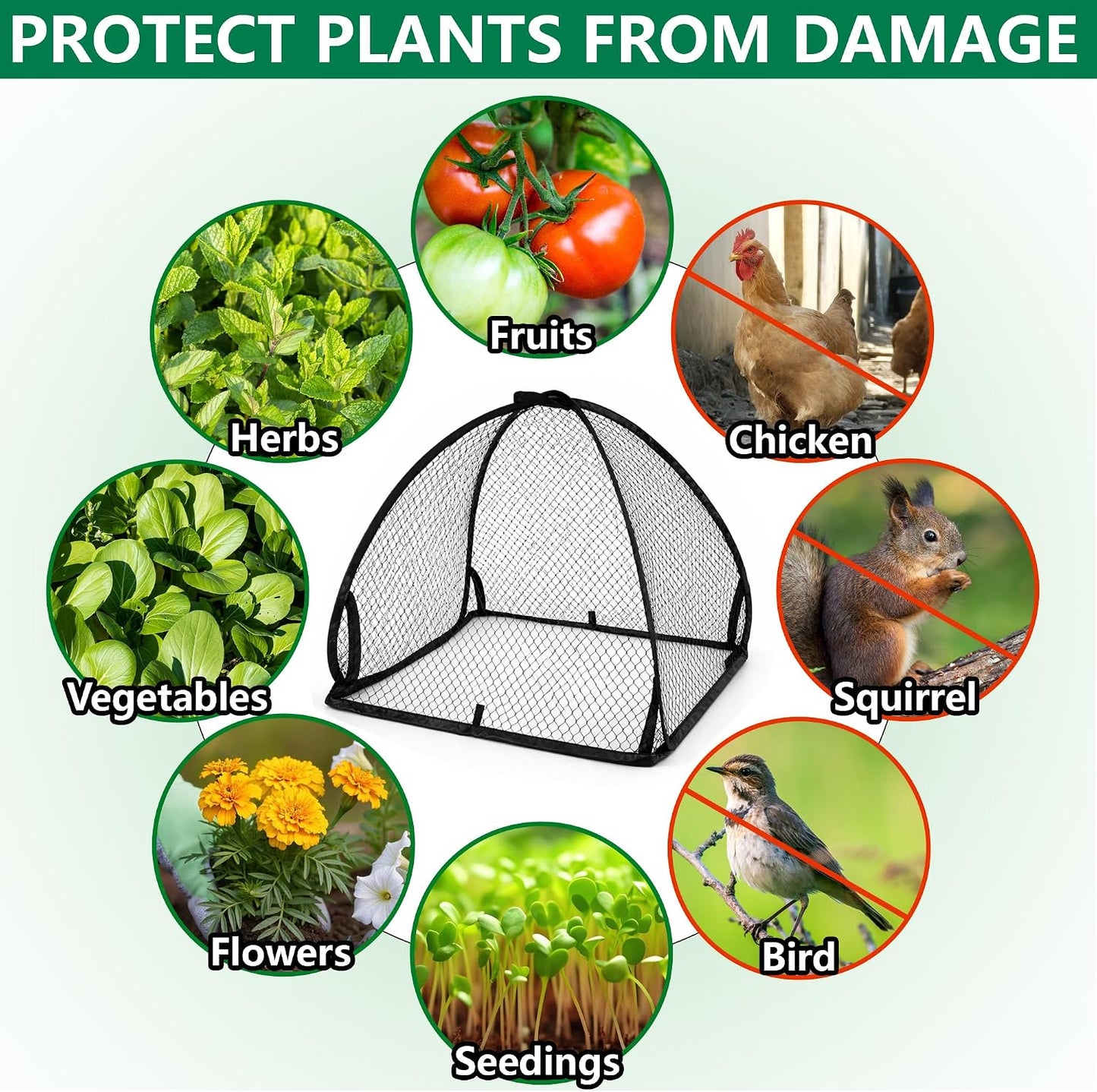 2 Pcs Pop-Up Mesh Plant Cover Tent, 30 x 28 in Garden Net Cage Guard Cover