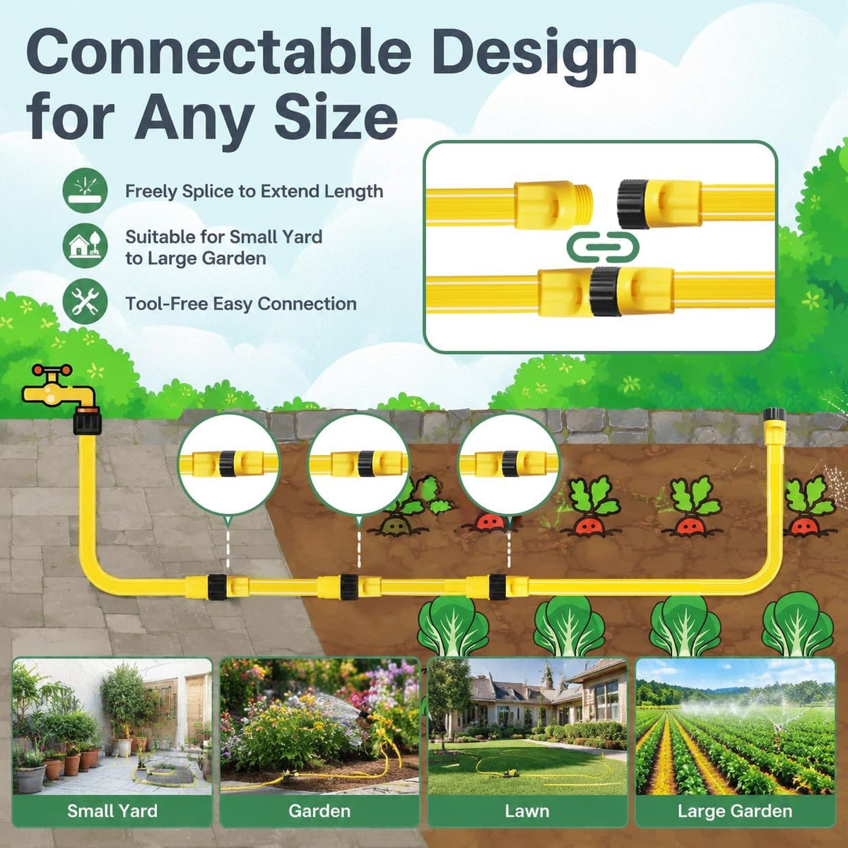 3-Pack Sprinkler Soaker Hose 25 ft (75 ft Total) – Flexible Sprinkler & Drip Irrigation System for Lawn, Garden & Yard Watering, Heavy-Duty, Leak-Proof & Easy to Use