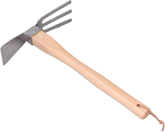 Hoe Rake Stainless Steel Blade Small Hoe Beech Handle Garden Tools Cultivator Hand Tiller for loosening Soil Weeding Digging