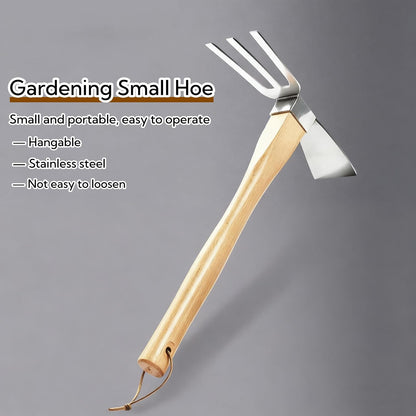 Hoe Rake Stainless Steel Blade Small Hoe Beech Handle Garden Tools Cultivator Hand Tiller for loosening Soil Weeding Digging