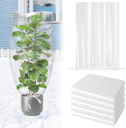 5PCS Plastic Plant Covers Freeze Protection with Drawstring, Plant Shelter Bags Waterproof, 40 x 27 in Plant Frost Protection Covers, Outdoor Plant Cover for Winter Freeze Protection