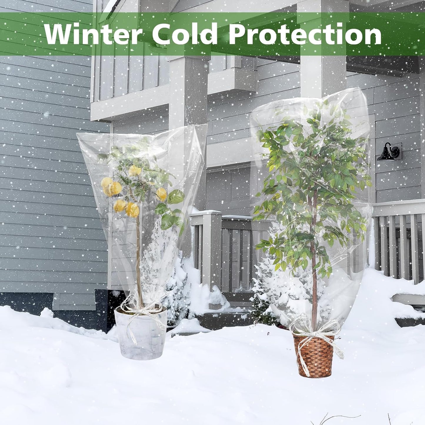 5PCS Plastic Plant Covers Freeze Protection with Drawstring, Plant Shelter Bags Waterproof, 40 x 27 in Plant Frost Protection Covers, Outdoor Plant Cover for Winter Freeze Protection