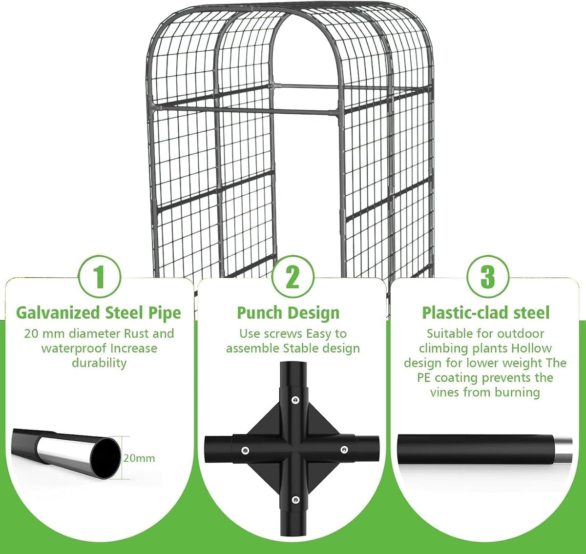 Metal Garden Arch Trellis, 7.3Ft Black for Raised Beds, Plant Support for Cucumbers & Climbing Vegetables