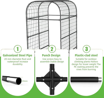 Metal Garden Arch Trellis, 7.3Ft Black for Raised Beds, Plant Support for Cucumbers & Climbing Vegetables