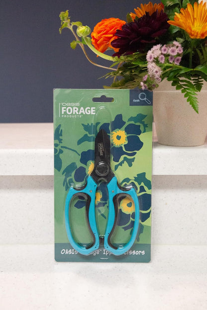 OASIS Forage Strain Reducing Ippon Floral Scissors | Precision Cut Stainless Steel Blades | Bright Blue Soft Grip Handle