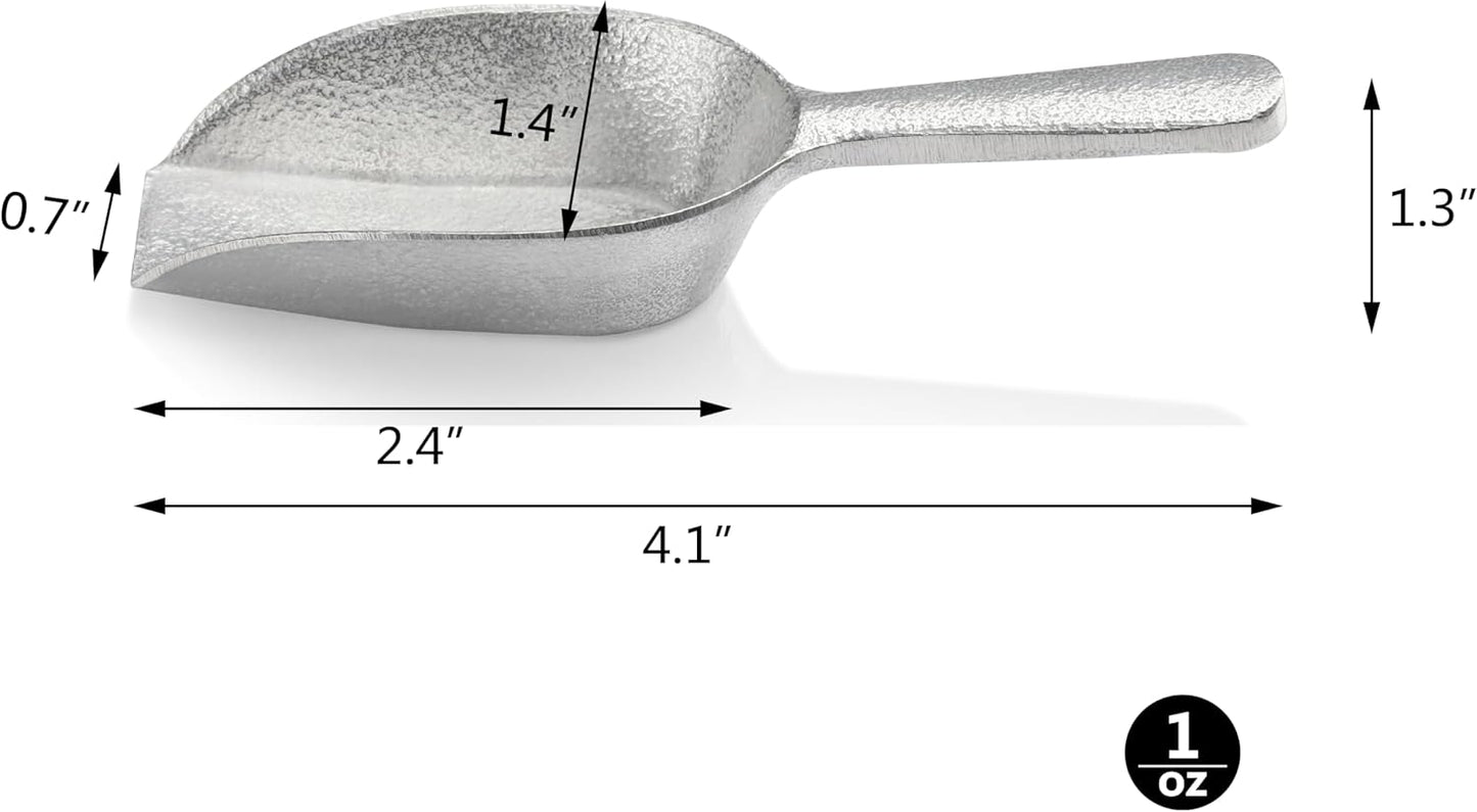 Cast Aluminum Flat Bottom Utility Scoop, 1oz, Extra Small Size, Silver, Hand Wash Only