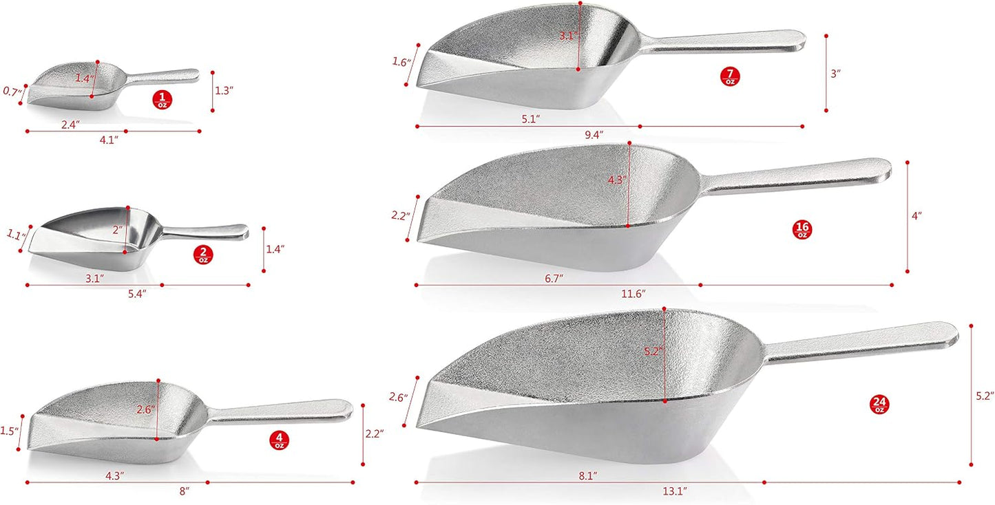 Cast Aluminum Flat Bottom Utility Scoop, 1oz, Extra Small Size, Silver, Hand Wash Only