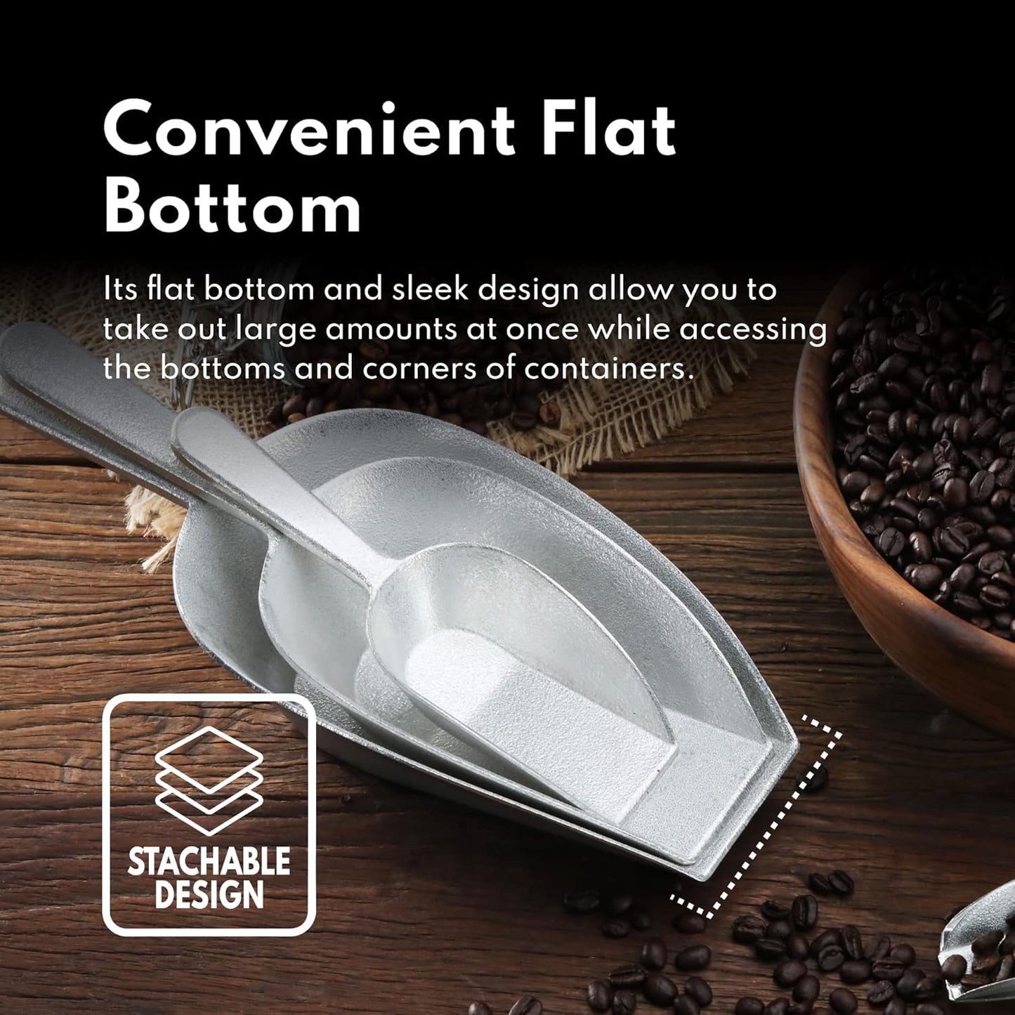 Cast Aluminum Flat Bottom Utility Scoop, 1oz, Extra Small Size, Silver, Hand Wash Only