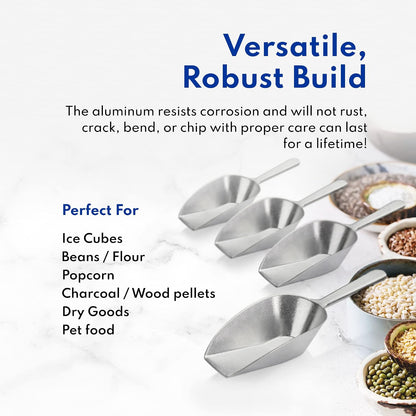 Cast Aluminum Flat Bottom Utility Scoop, 1oz, Extra Small Size, Silver, Hand Wash Only