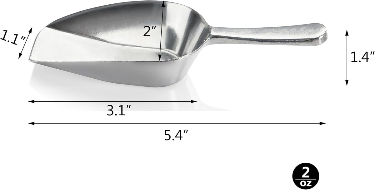 Cast Aluminum Flat Bottom Utility Scoop, 1oz, Extra Small Size, Silver, Hand Wash Only