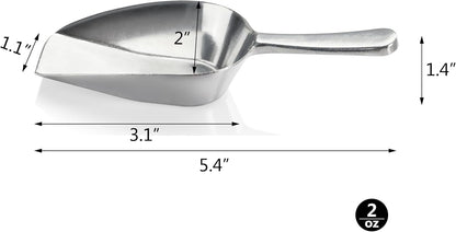 Cast Aluminum Flat Bottom Utility Scoop, 1oz, Extra Small Size, Silver, Hand Wash Only