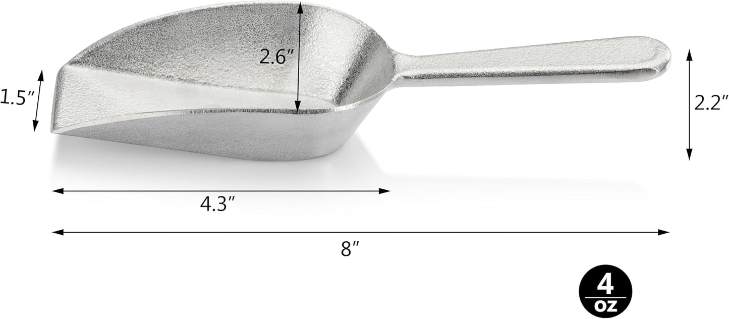 Cast Aluminum Flat Bottom Utility Scoop, 1oz, Extra Small Size, Silver, Hand Wash Only