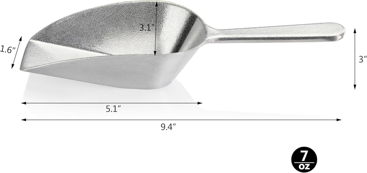 Cast Aluminum Flat Bottom Utility Scoop, 1oz, Extra Small Size, Silver, Hand Wash Only
