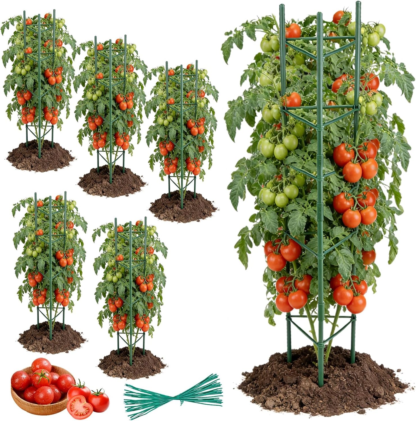 6-Pack 48'' (4ft) Tomato Cages & Trellis – Outdoor Garden Adjustable Plant Support & Stakes for Home Gardeners, Raised Garden Beds & Patio, Supports Climbing Tomatoes, Vegetables & Flowers