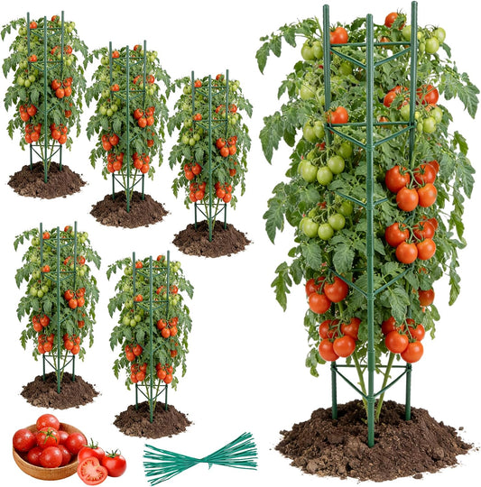 6-Pack 48'' (4ft) Tomato Cages & Trellis – Outdoor Garden Adjustable Plant Support & Stakes for Home Gardeners, Raised Garden Beds & Patio, Supports Climbing Tomatoes, Vegetables & Flowers