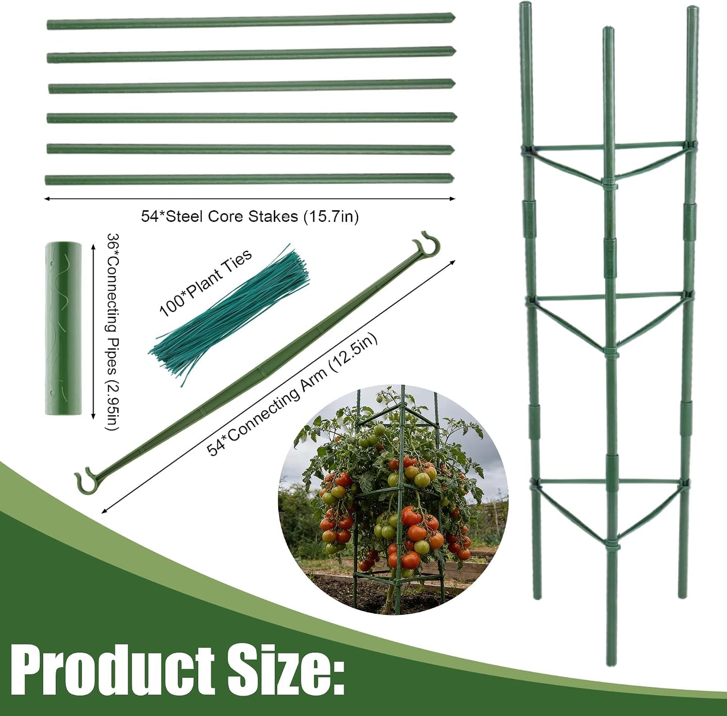 6-Pack 48'' (4ft) Tomato Cages & Trellis – Outdoor Garden Adjustable Plant Support & Stakes for Home Gardeners, Raised Garden Beds & Patio, Supports Climbing Tomatoes, Vegetables & Flowers