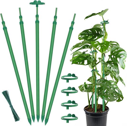 Extendable Monstera Plant Stakes, Support Sticks with Clips 5 Pack