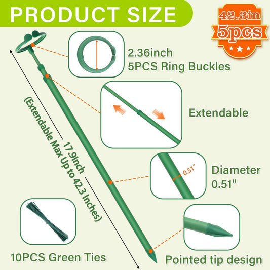 Extendable Monstera Plant Stakes, Support Sticks with Clips 5 Pack