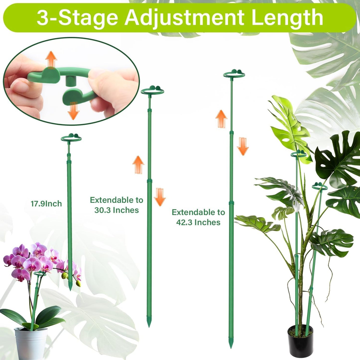 Extendable Monstera Plant Stakes, Support Sticks with Clips 5 Pack