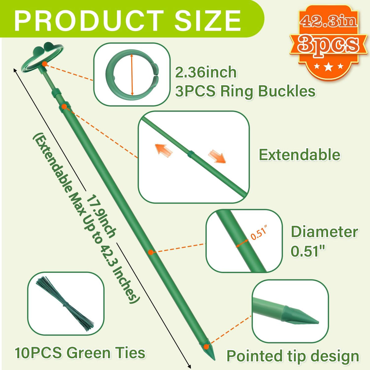 Extendable Monstera Plant Stakes, Support Sticks with Clips 5 Pack