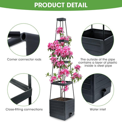 MYMULIKE 2 Pack Raised Garden Bed Planter Box with Trellis, 58” Tomato Cage Planter Raised Garden Bed with Trellis for Climbing Vegetables Plants Tomato Cage w/Self-Watering, Indoor Outdoor Use