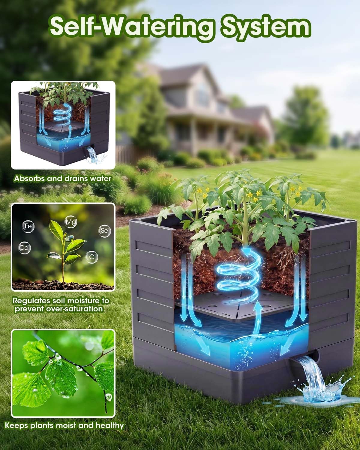 MYMULIKE 2 Pack Raised Garden Bed Planter Box with Trellis, 58” Tomato Cage Planter Raised Garden Bed with Trellis for Climbing Vegetables Plants Tomato Cage w/Self-Watering, Indoor Outdoor Use