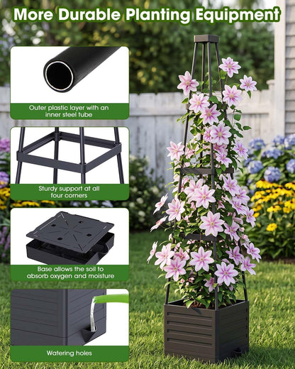 MYMULIKE 2 Pack Raised Garden Bed Planter Box with Trellis, 58” Tomato Cage Planter Raised Garden Bed with Trellis for Climbing Vegetables Plants Tomato Cage w/Self-Watering, Indoor Outdoor Use