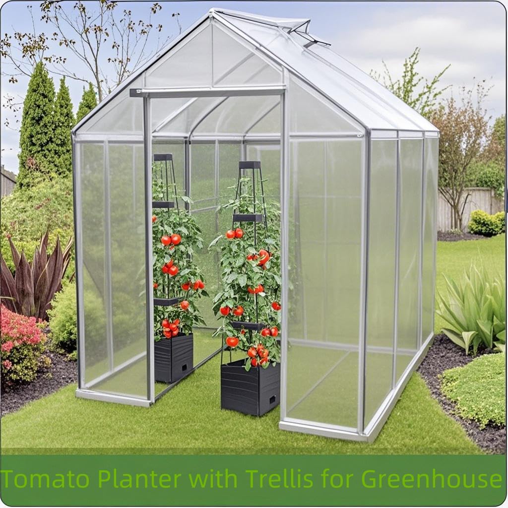 MYMULIKE 2 Pack Raised Garden Bed Planter Box with Trellis, 58” Tomato Cage Planter Raised Garden Bed with Trellis for Climbing Vegetables Plants Tomato Cage w/Self-Watering, Indoor Outdoor Use