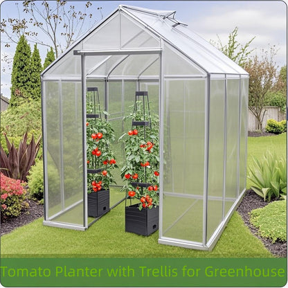 MYMULIKE 2 Pack Raised Garden Bed Planter Box with Trellis, 58” Tomato Cage Planter Raised Garden Bed with Trellis for Climbing Vegetables Plants Tomato Cage w/Self-Watering, Indoor Outdoor Use
