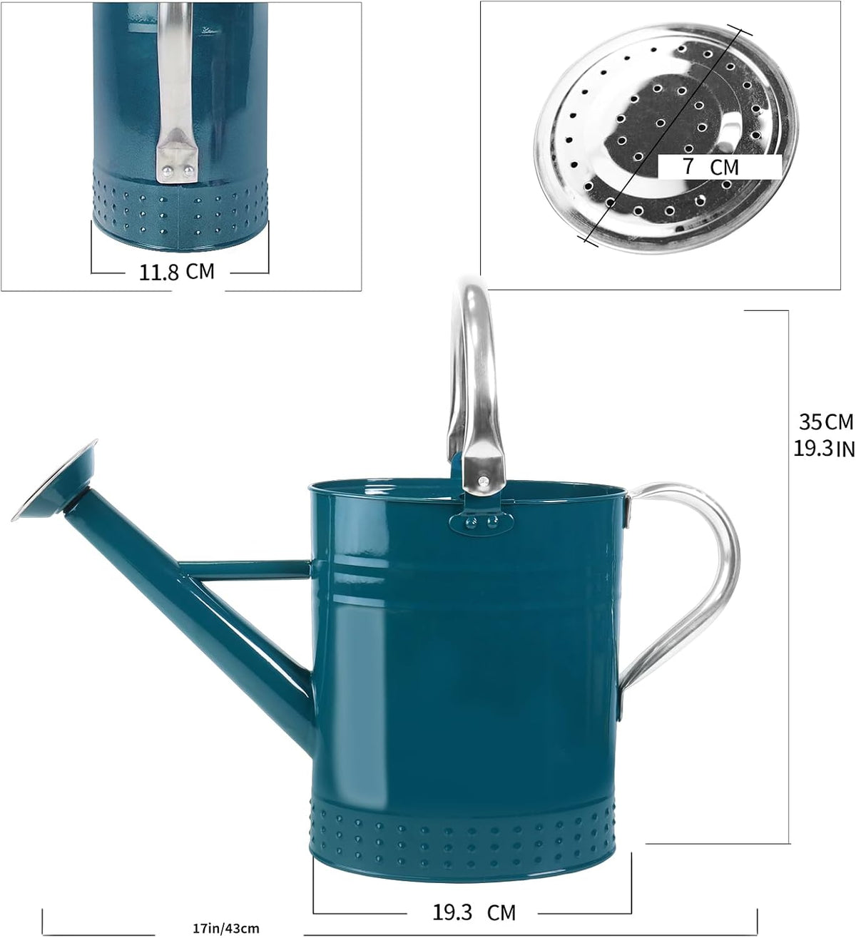 1 Gallon Metal Watering Can with Removable Spout, Nice Galvanized Steel Water Can with Embossed Design for Indoor and Outdoor Plants (Ocean Blue)