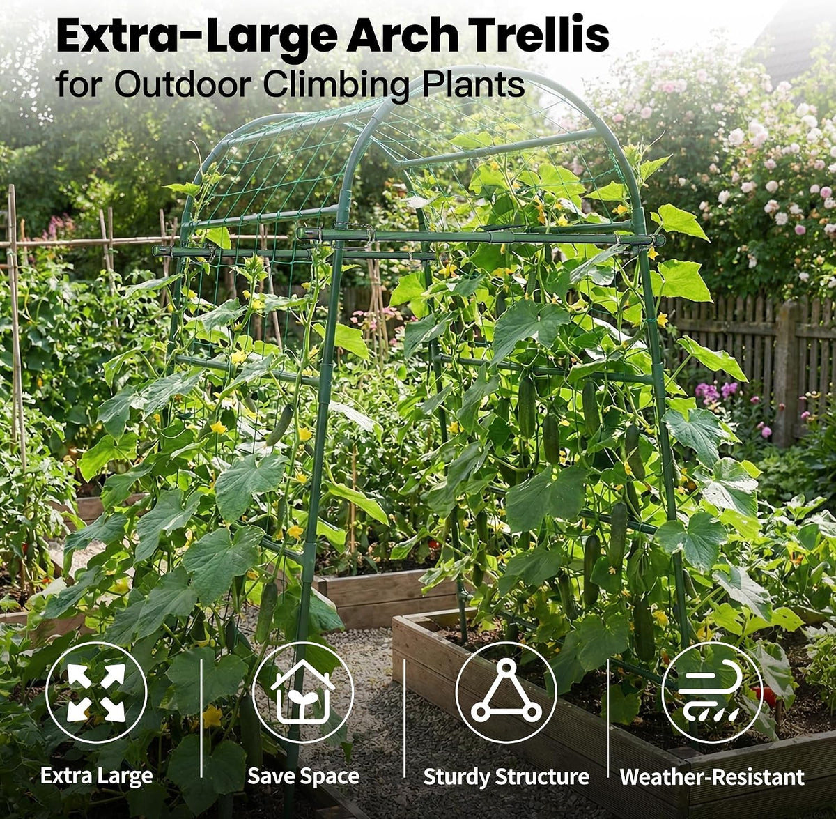 Garden Arch Trellis for Climbing Plants Outdoor, 7 Ft Tall Cucumber Trellis