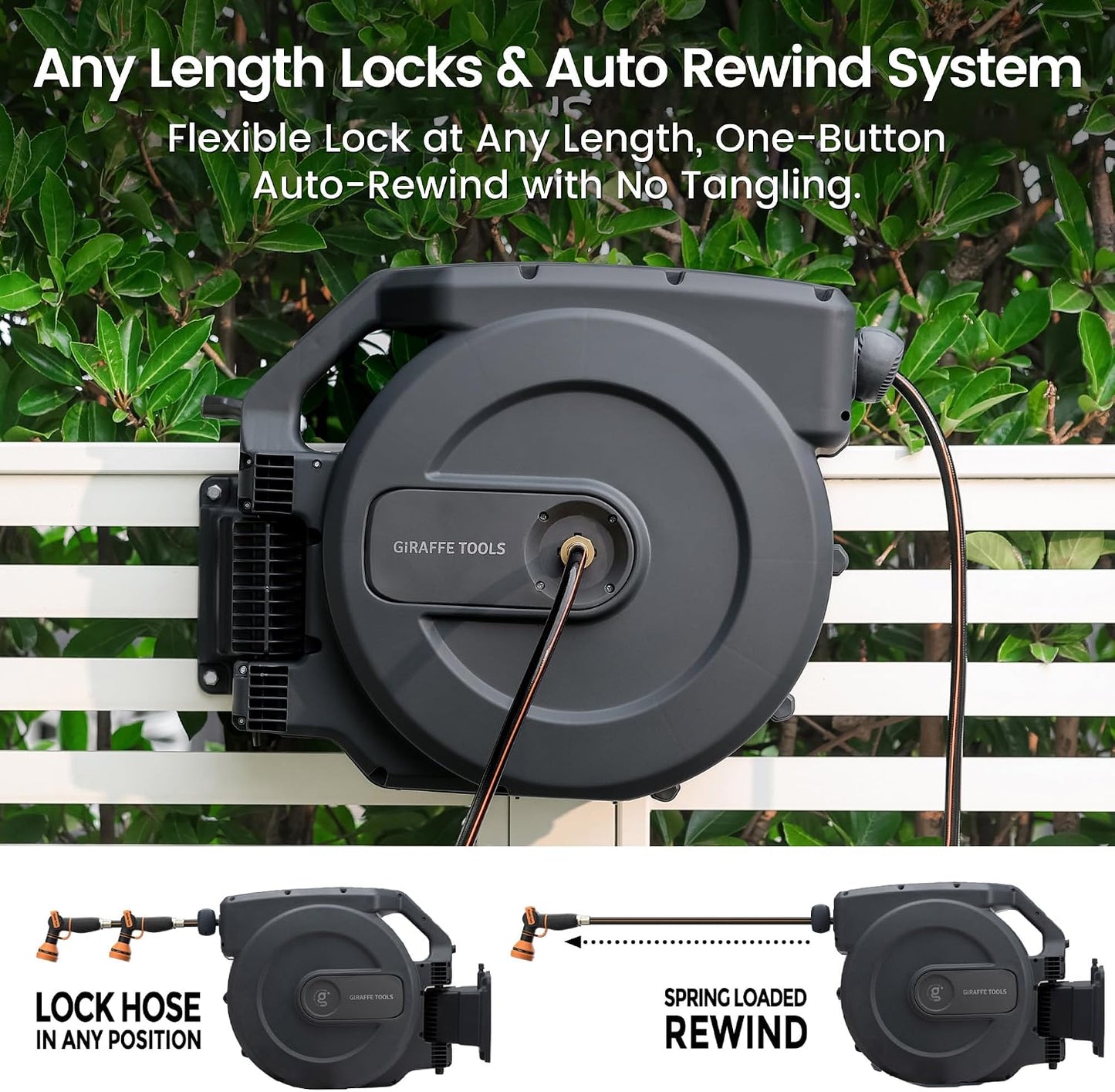 Retractable Garden Hose Reel 5/8"115FT Wall Mount Auto Rewind