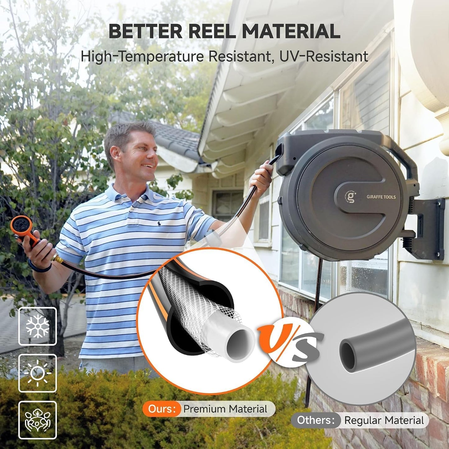Retractable Garden Hose Reel 5/8"115FT Wall Mount Auto Rewind