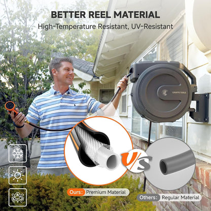 Retractable Garden Hose Reel 5/8"115FT Wall Mount Auto Rewind