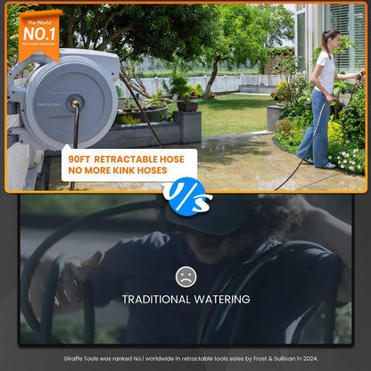 Retractable Garden Hose Reel 5/8"115FT Wall Mount Auto Rewind