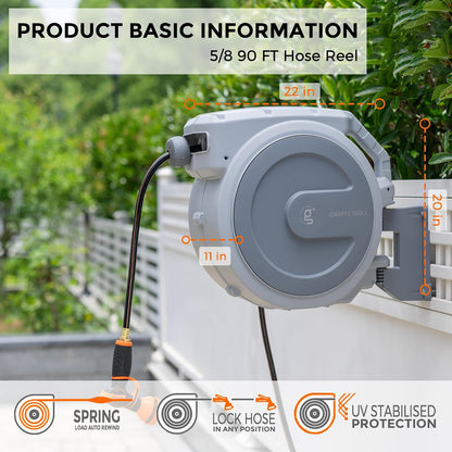 Retractable Garden Hose Reel 5/8"115FT Wall Mount Auto Rewind