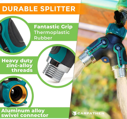CARPATHEN 3/4" Standard 2 Way Garden Hose Splitter, Heavy Duty Metal Body