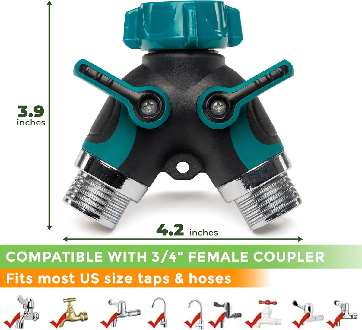 CARPATHEN 3/4" Standard 2 Way Garden Hose Splitter, Heavy Duty Metal Body