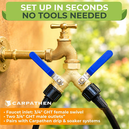 CARPATHEN 3/4" Standard 2 Way Garden Hose Splitter, Heavy Duty Metal Body