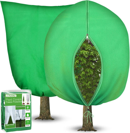 2Pack Winter Plant Covers Freeze Protection - 71" x 63" Large Thickened Frost Blankets for Plants Fruit Tree Shrubs Cloth Protector Drawstring Bags Jacket for Outdoor Plants (3.2 oz/yd²)