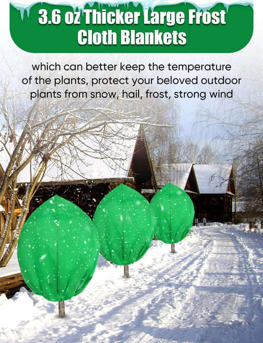 2Pack Winter Plant Covers Freeze Protection - 71" x 63" Large Thickened Frost Blankets for Plants Fruit Tree Shrubs Cloth Protector Drawstring Bags Jacket for Outdoor Plants (3.2 oz/yd²)