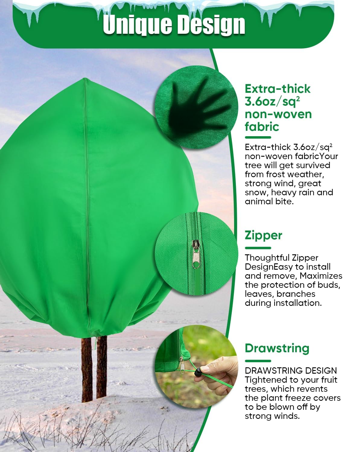 2Pack Winter Plant Covers Freeze Protection - 71" x 63" Large Thickened Frost Blankets for Plants Fruit Tree Shrubs Cloth Protector Drawstring Bags Jacket for Outdoor Plants (3.2 oz/yd²)