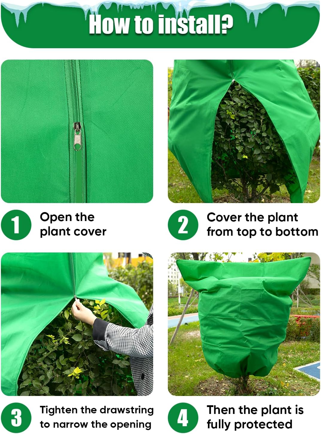 2Pack Winter Plant Covers Freeze Protection - 71" x 63" Large Thickened Frost Blankets for Plants Fruit Tree Shrubs Cloth Protector Drawstring Bags Jacket for Outdoor Plants (3.2 oz/yd²)