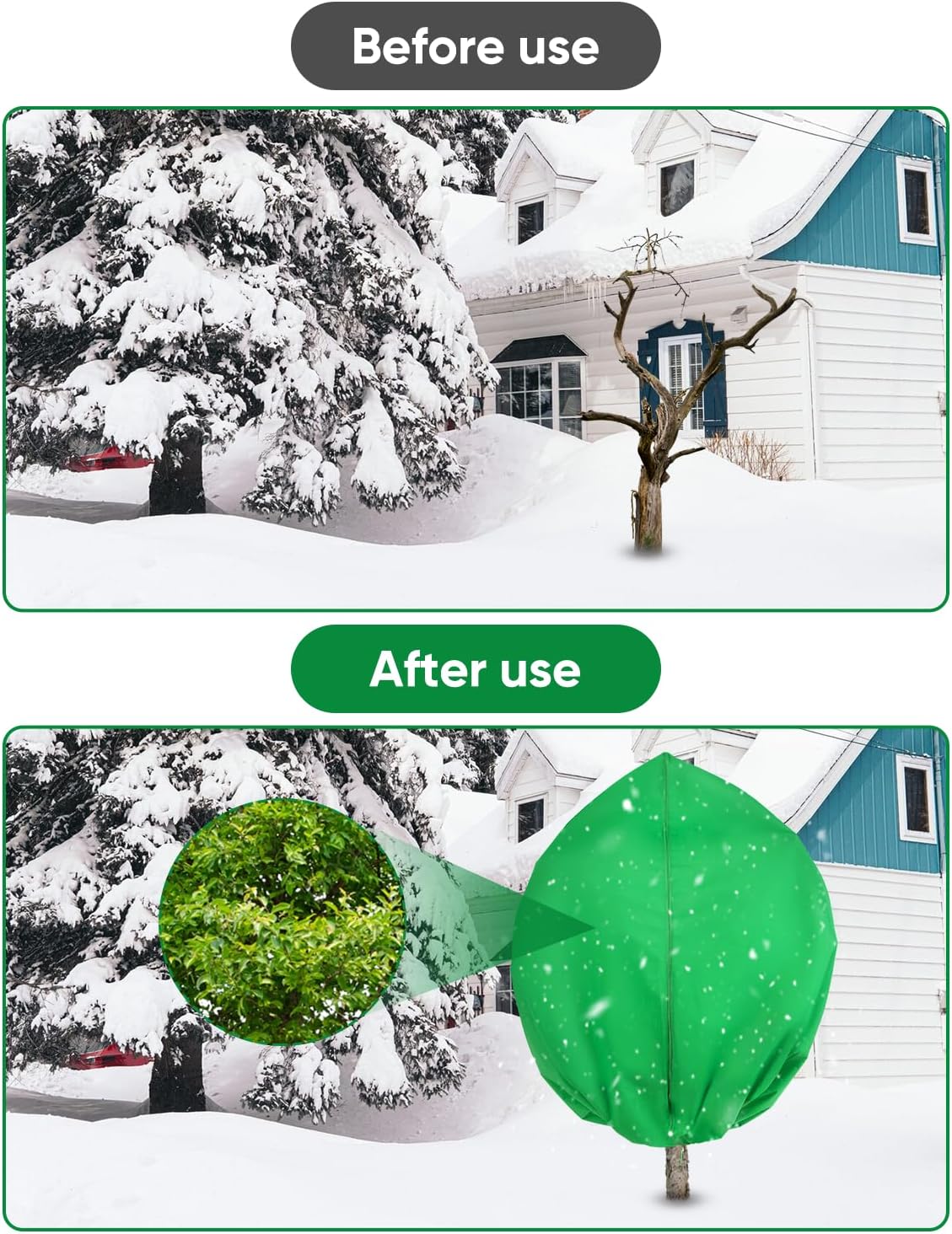 2Pack Winter Plant Covers Freeze Protection - 71" x 63" Large Thickened Frost Blankets for Plants Fruit Tree Shrubs Cloth Protector Drawstring Bags Jacket for Outdoor Plants (3.2 oz/yd²)