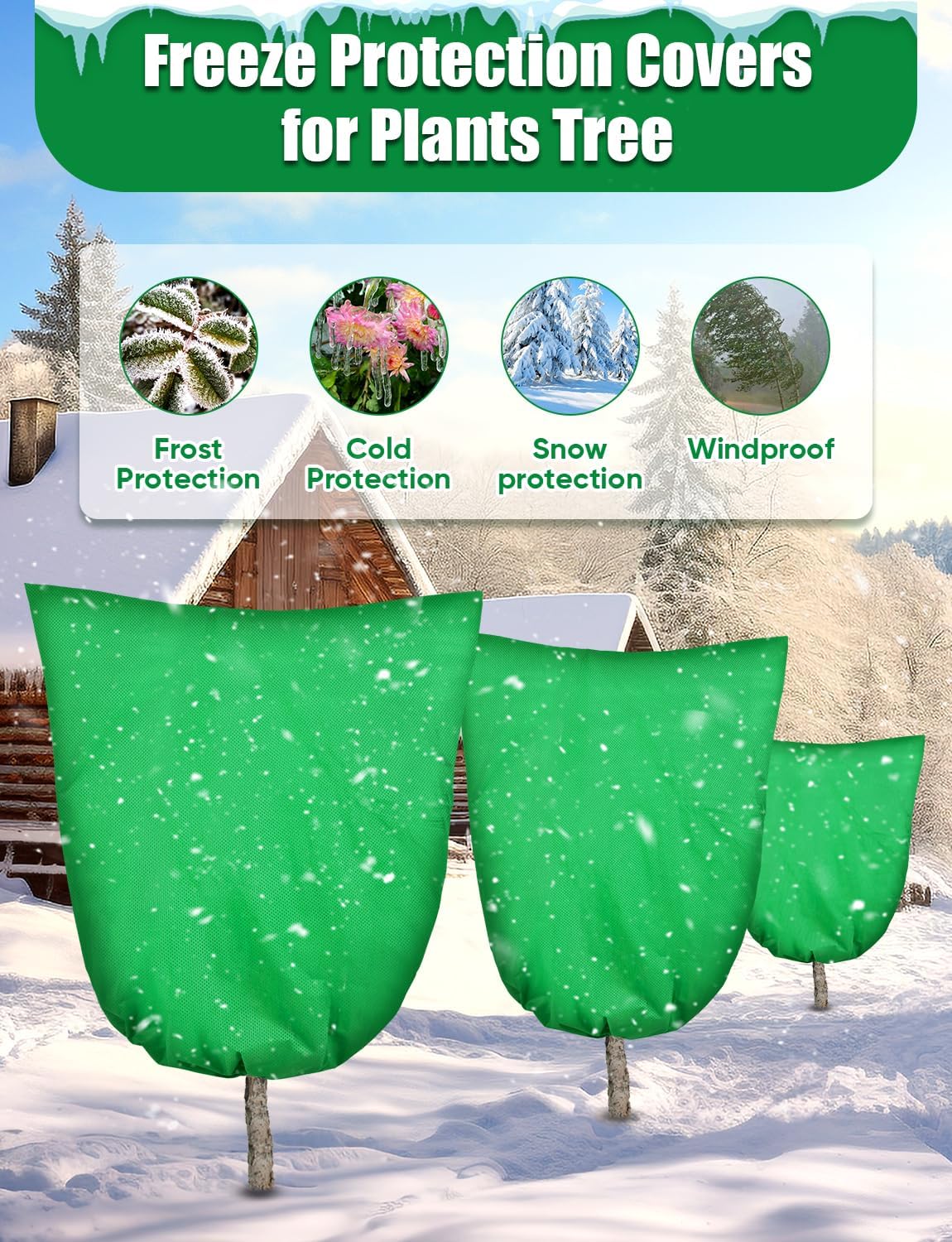 2Pack Winter Plant Covers Freeze Protection - 71" x 63" Large Thickened Frost Blankets for Plants Fruit Tree Shrubs Cloth Protector Drawstring Bags Jacket for Outdoor Plants (3.2 oz/yd²)